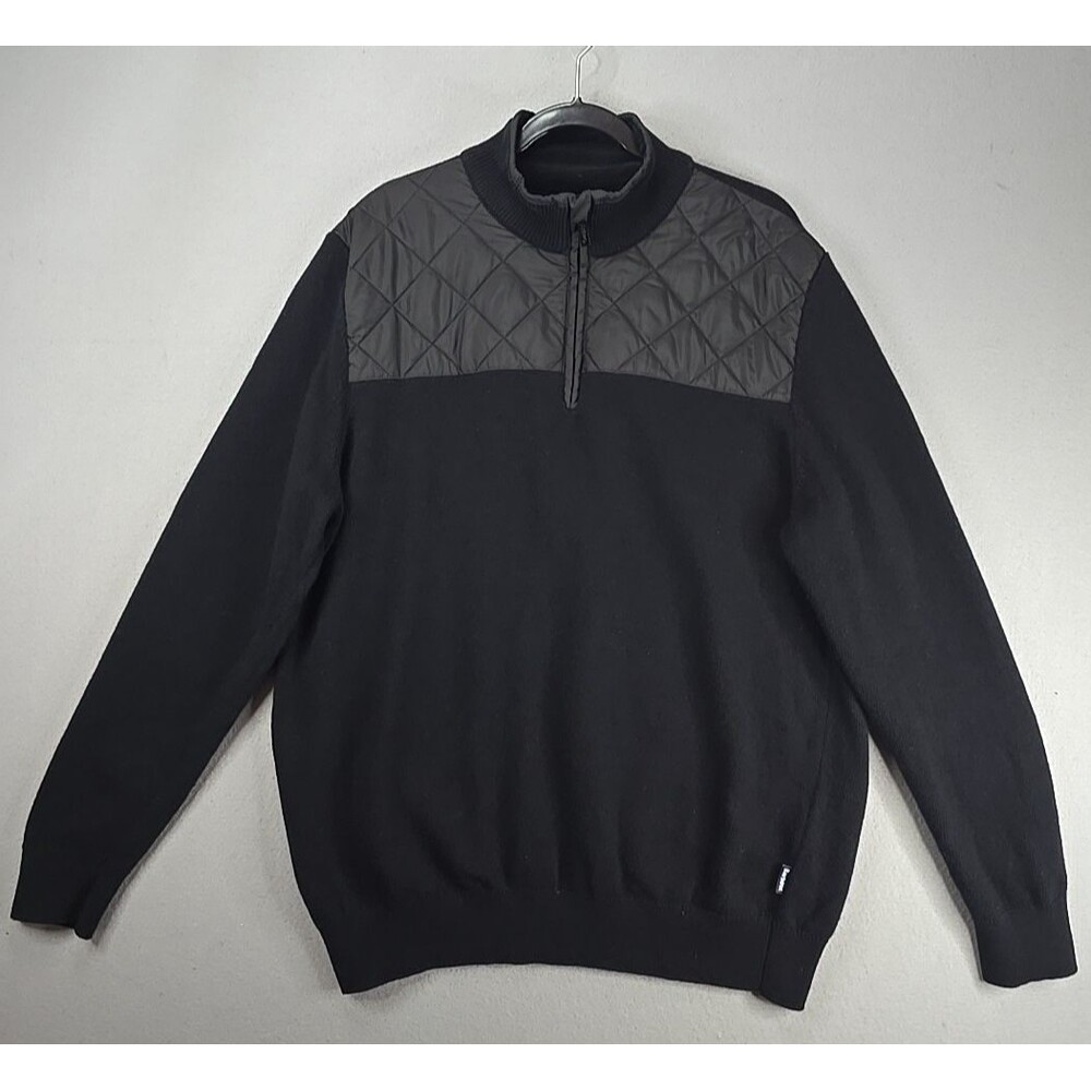 BARBOUR Black Wool Cotton Blend Quilted Quarter Zip Sweater Men's XL